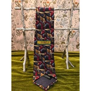 J Garcia Silk Tie Geometric Abstract Pattern Blue Red Gold Clockworks Collection